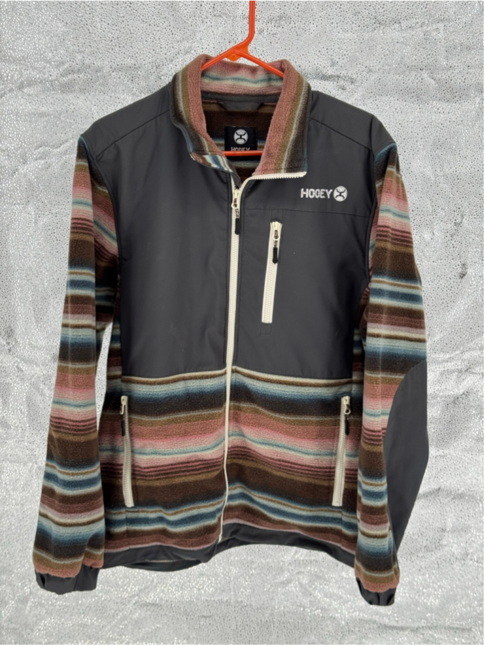Men's Hooey Lightweight Jacket Size L Black Multi-color Striped Fleece